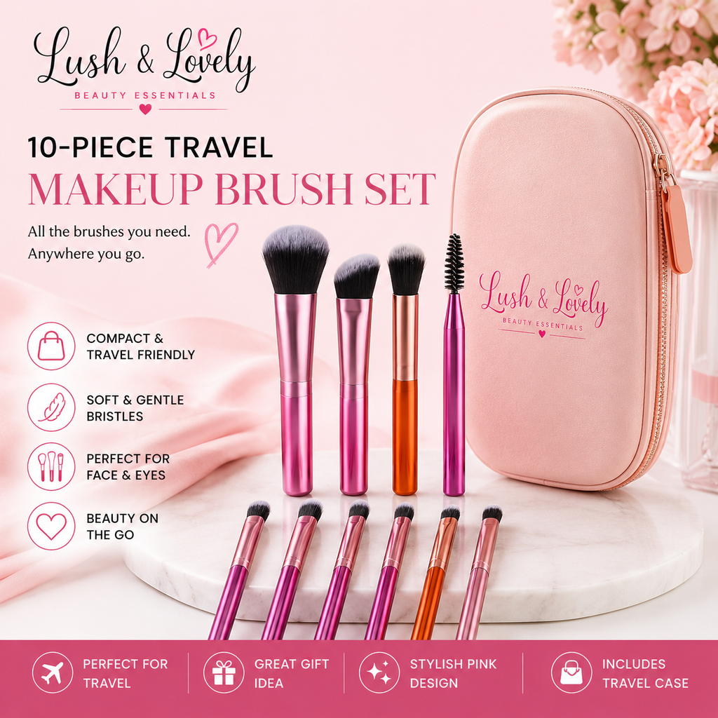 Lush & Lovely 10-Piece Travel Makeup Brush Set