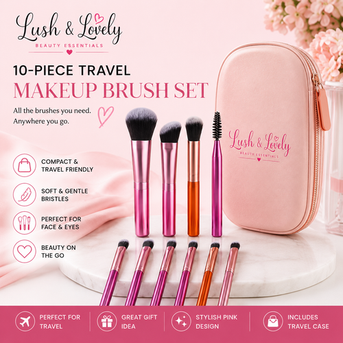 Lush & Lovely 10-Piece Travel Makeup Brush Set
