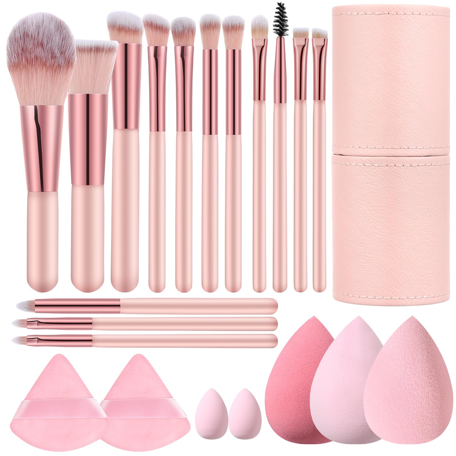 Pink Travel Makeup Brush & Beauty Sponge Set